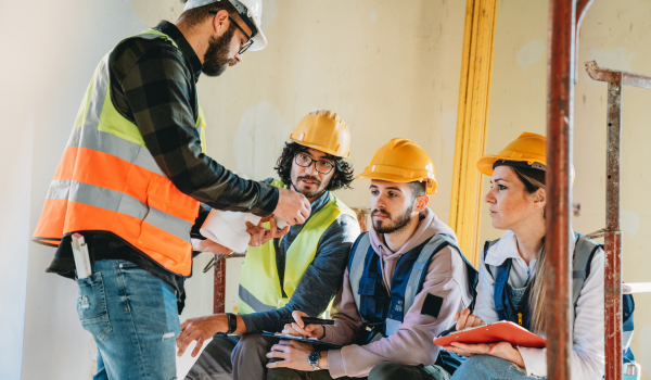 several construction workers in reflective vests